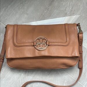 Tory Burch Tan Crossbody Bag with Signature Medallion